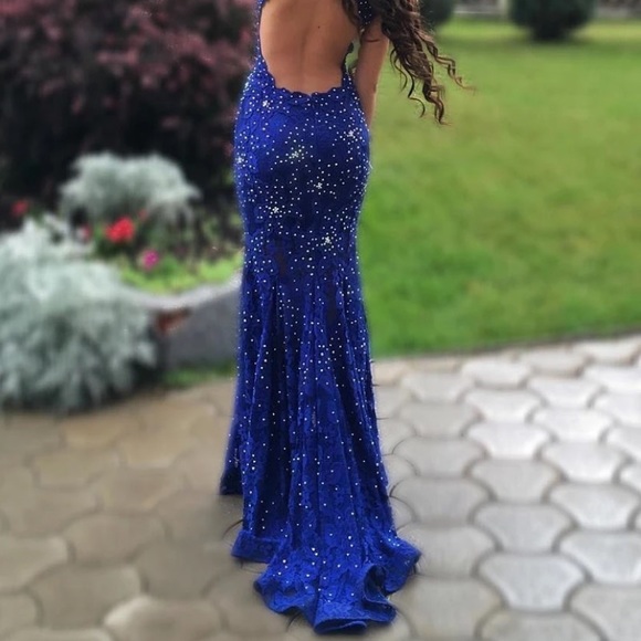 ⚡️CRZY DEAL⚡️Long Royal Blue Rhinestone Dress - Picture 2 of 4